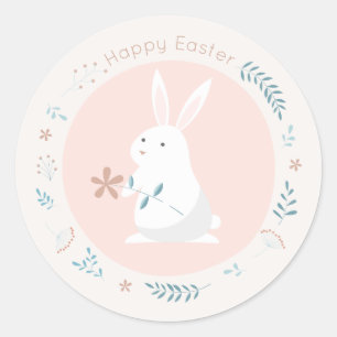 Sticker Rond Lapin de Pâques Floral Simple Sceau à coller
