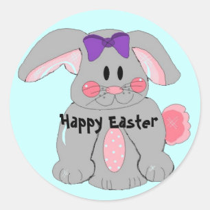 Sticker Rond Lapin de Pâques gris