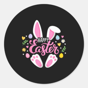 Sticker Rond Lapin de Pâques heureux équipe de chasse aux œufs 