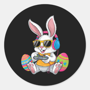 Sticker Rond Lapin de Pâques Joueur Drôle de Jeux Vidéo Garçons