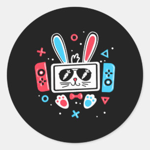 Sticker Rond Lapin de Pâques Manette de jeu vidéo Joueur Bo