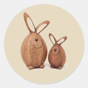 Sticker Rond Lapin de Pâques mignon en bois