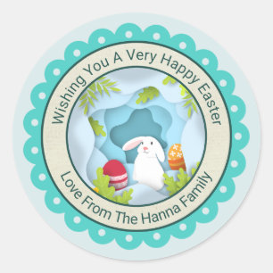Sticker Rond Lapin de Pâques Moderne Joyeux I Design d'oeuf de