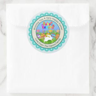 Sticker Rond Lapin de Pâques Moderne Joyeux I Design d'Œuf de P
