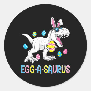 Sticker Rond Lapin de Pâques Oeuf de Dinosaure A Saurus Trex En