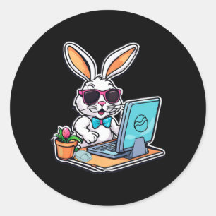 Sticker Rond Lapin de Pâques Ordinateur Vidéo Amateurs de jeu 1
