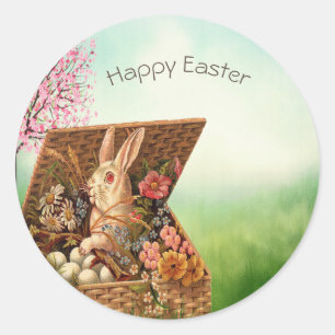 Sticker Rond Lapin de Pâques Rétro Vintage 