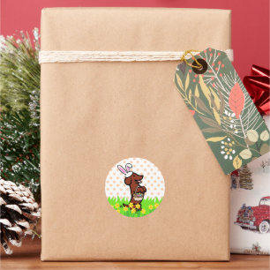 Sticker Rond Lapin de Pâques Rouge Smooth Haired Dachshund
