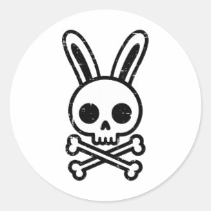 Sticker Rond Lapin de Pâques Skull Cross Bones Rabbit Goth Homm