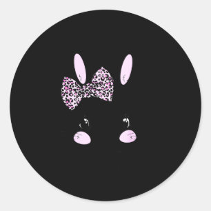 Sticker Rond Lapin de Pâques Tie Bow Leopard Jour de Pâques Fem
