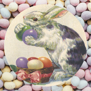 Sticker Rond Lapin de Pâques victorien vintage et œufs de Pâque