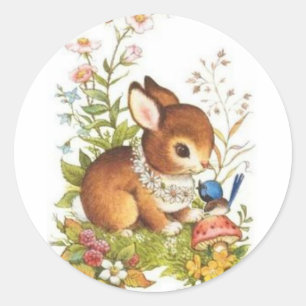Sticker Rond Lapin de Pâques vintage mignon de ressort en