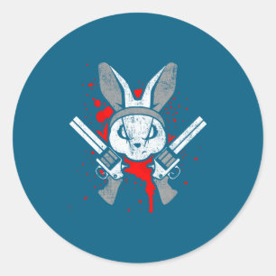 Sticker Rond Lapin drôle d'horreur maléfique disant Cadeau de P