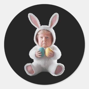 Sticker Rond Lapin drôle Pâques Trump Mème Joyeux Jour de Pâque
