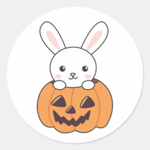 Sticker Rond Lapin En Citrouille De Mignons lapins Joyeux Hallo