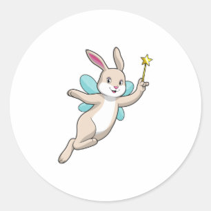 Sticker Rond Lapin en fée avec baguette magique