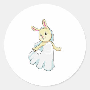 Sticker Rond Lapin en mariée avec voile