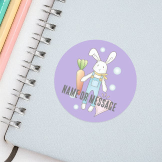 Sticker Rond Lapin en peluche violet personnalisé mignon