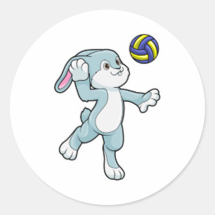 Sticker Rond Lapin en sport avec volleyball