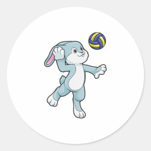 Sticker Rond Lapin en sport avec volleyball