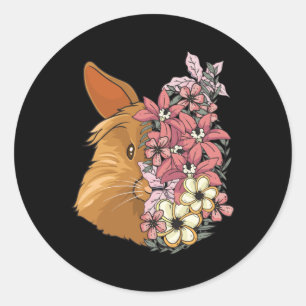 Sticker Rond Lapin En Tête De Lion Avec De Belles Fleurs