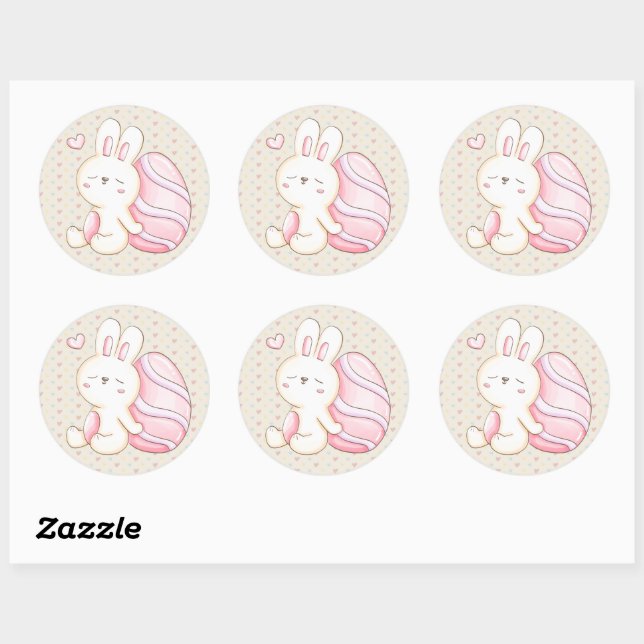 Sticker Rond Lapin et Oeuf de Pâques (Feuille)