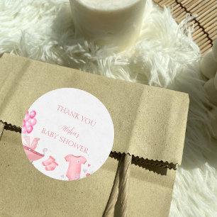 Sticker Rond Lapin floral rose pâle pour la carte de remercieme