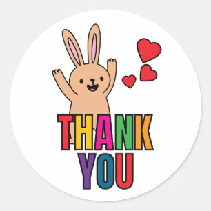 Sticker Rond Lapin heureux Merci 
