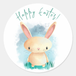 Sticker Rond Lapin - Joyeuses Pâques 