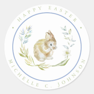 Sticker Rond Lapin Joyeux Lapin Pâques Doux couleurs pastel