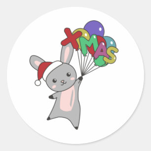 Sticker Rond Lapin Joyeux Noël Animaux d'hiver Lapin