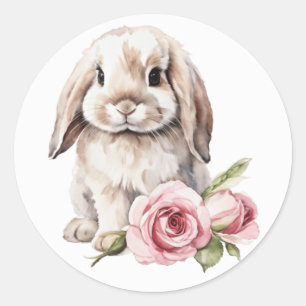 Sticker Rond Lapin Lapin Accumulé Rose Rose Rose