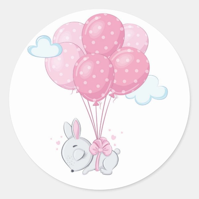 Sticker Rond Lapin lapin avec ballons roses (Devant)