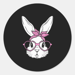 Sticker Rond Lapin mignon visage de lapin avec lunettes de cœur