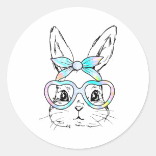 Sticker Rond Lapin Mignon Visage de Lapin Lunettes Tie Dye Fill