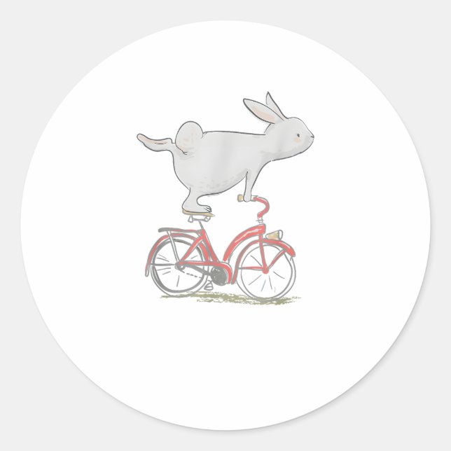 Sticker Rond Lapin Mignonne Sur Vélo _ Cyclisme _ Vélo & G (Devant)