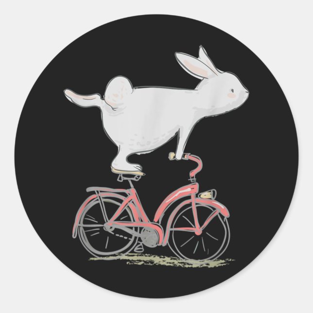 Sticker Rond Lapin Mignonne Sur Vélo Vélo Vélo Vélo Vélo (Devant)