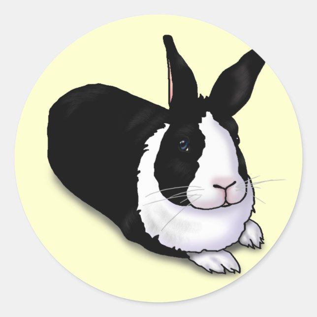 Sticker Rond Lapin noir et blanc (Devant)