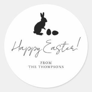 Sticker Rond Lapin noir et œufs silhouette Joyeuses Pâques