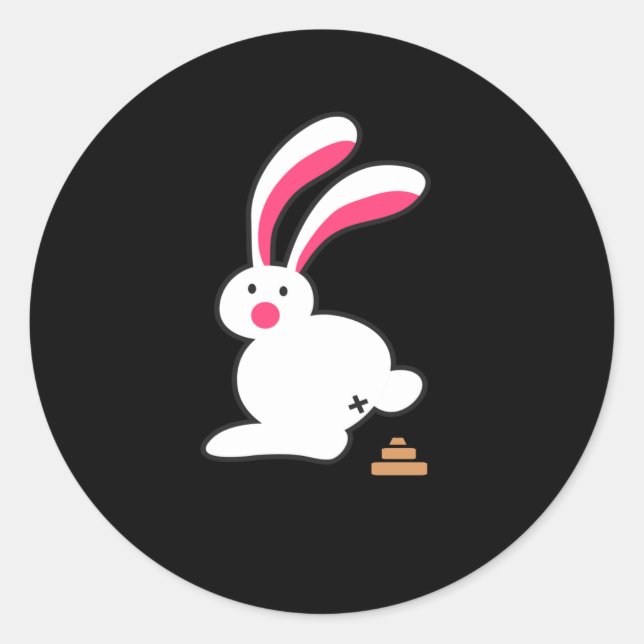 Sticker Rond Lapin Poops Drôle Lapin Poop Fun Rabbit (Devant)