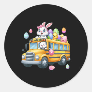 Sticker Rond Lapin Portant Le Panier Des Oeufs De Pâques Sur Le