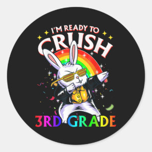Sticker Rond Lapin qui fait le dab en 3e année Retour à l'école