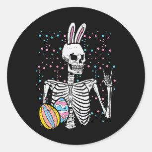 Sticker Rond Lapin squelette de Pâques Rock Hand Rocker Garçons