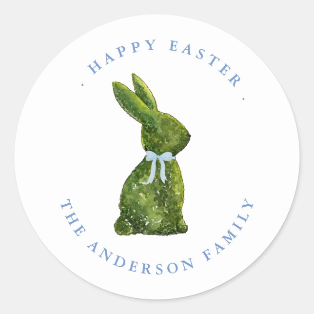 Sticker Rond Lapin topiaire à l'aquarelle Joyeuses Pâques  (Devant)