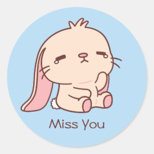 Sticker Rond Lapin Triste Mignon Te Manque