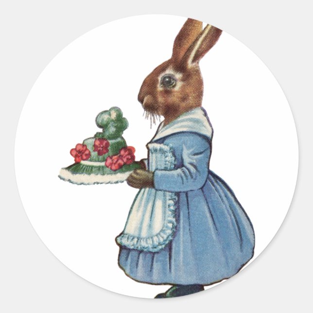 Sticker Rond Lapin vintage avec gâteau (Devant)