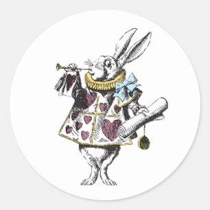 Sticker Rond Lapin vintage de blanc du pays des merveilles