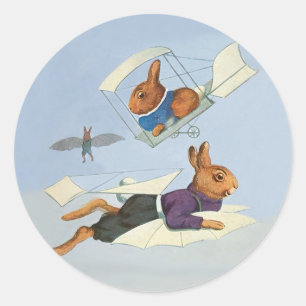 Sticker Rond Lapin Volant Vintage - Anthropomorphique