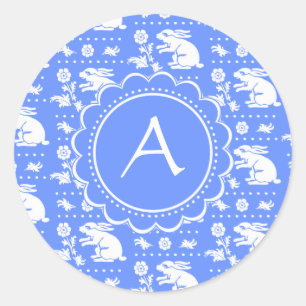 Sticker Rond Lapins de lapin bleu et blanc Style Vintage Motif