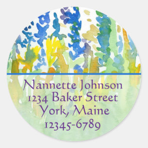 Sticker Rond L'aquarelle de bleu royal fleurit l'adresse de